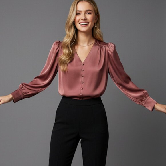 Dusty Pink Bishop Sleeve Blouse - Picture 4 of 8